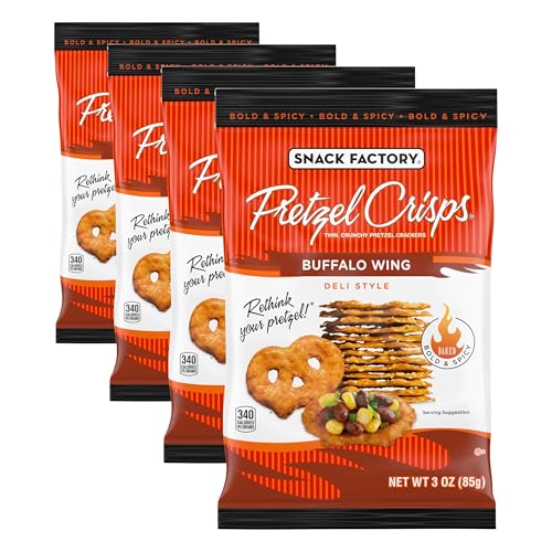 Snack Factory Pretzel Crisps, Buffalo Wing, On-the-Go Bag, 3 Oz (Pack of 4)