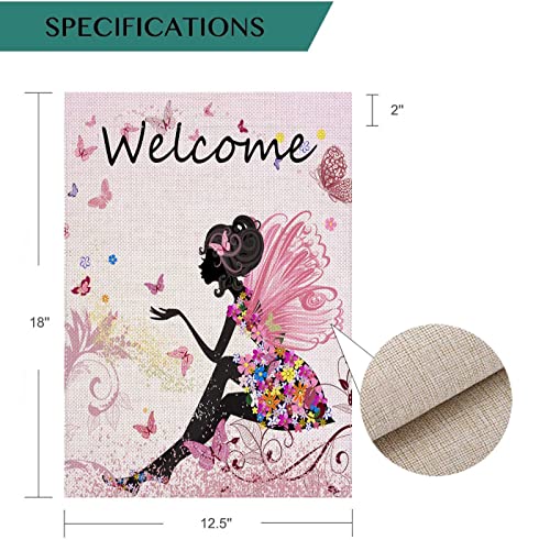 Uanvaha Welcome Fairy Outdoor Garden Flag Pink Flower Cartoon Butterfly Girl Angel Floral Vertical Burlap House Flags 12.5X18 Double Sided Patio Lawn Party Decorations #TOP1