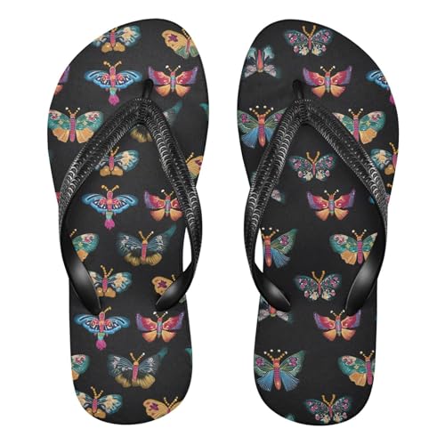 ALAZA Many Butterfly Flip Flops for Women Fashion Beach Slippers Comfort Mens Flip Flops Non-Slip Rubber Shower Slippers Sandal for Hotel Travel Sport,XS