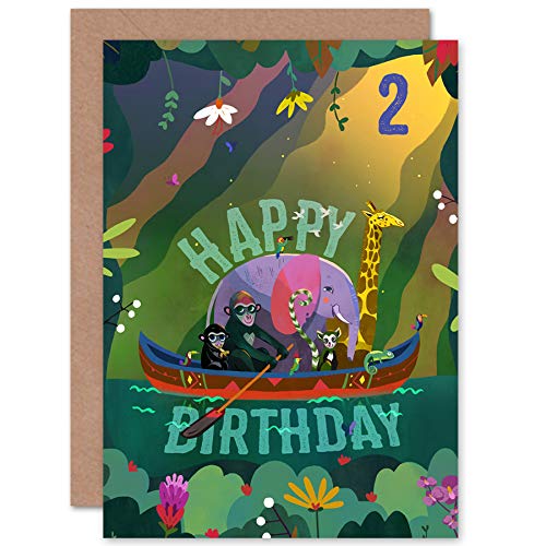 Wee Blue Coo Jungle Boat Kids 2nd Birthday Card