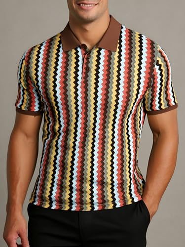 Alex Vando Mens Lace Polo Shirts Fashion Vibrant Short Sleeve Casual Shirts for Men