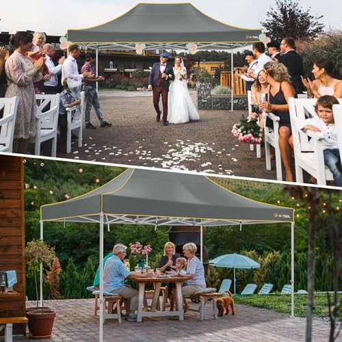 Image of HOTEEL 10x15 Heavy Duty Pop Up Canopy Tent for Parties Event Wedding Commercial Canopy Instant Portable Folding Tent with Roller Bag, Waterproof UV Resistant, Upgraded Thick Hexagonal Legs, Gray