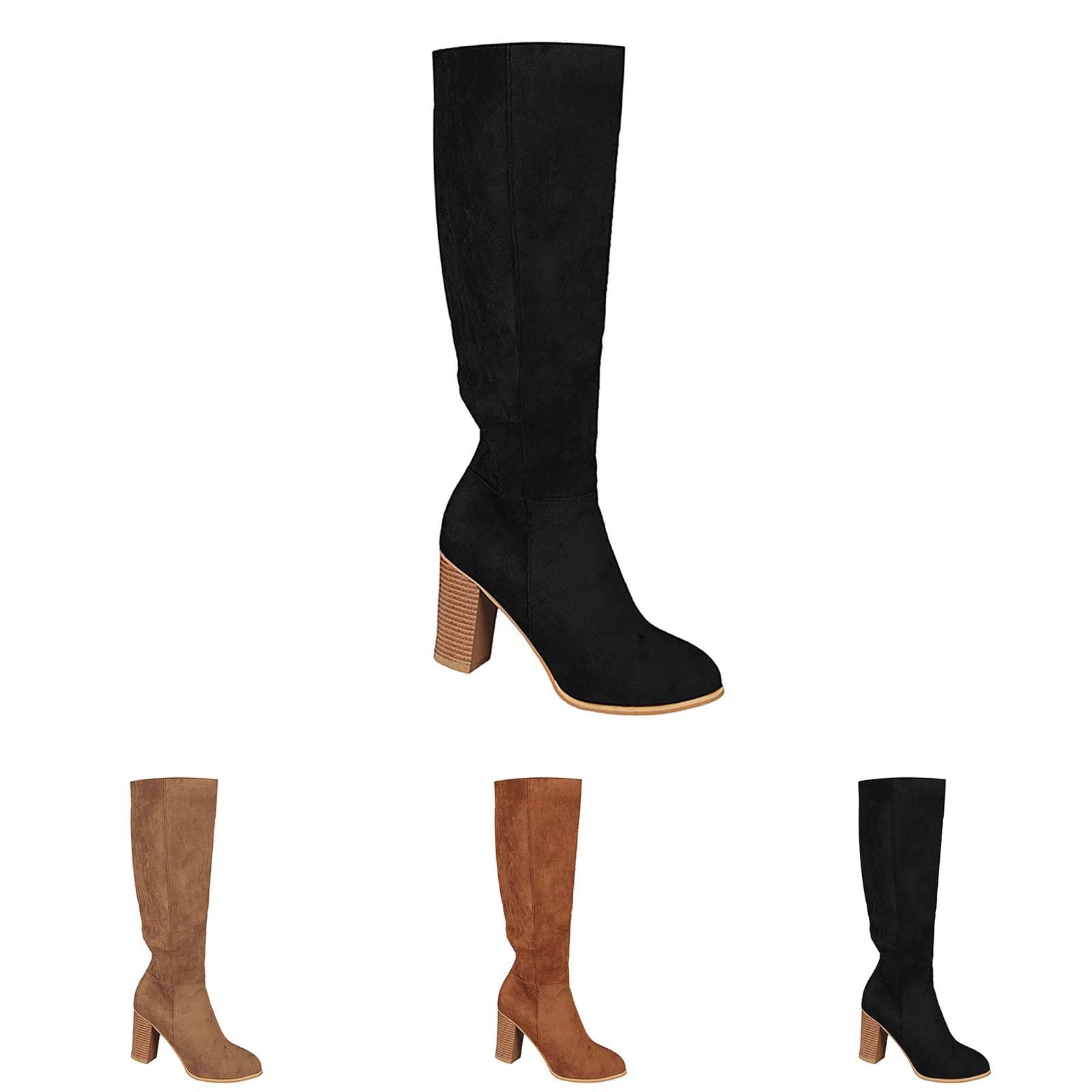 Generisch Bottes de chevalier pour femme - Bottes en daim - Fermeture éclair latérale - Bottes à talons hauts - Tige longue - Bottes à talon épais - Automne et hiver