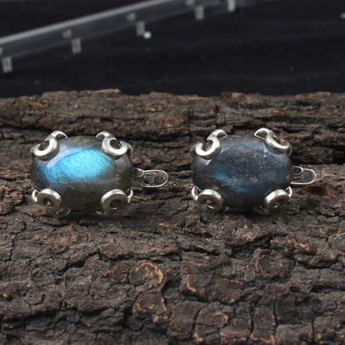 Boucles d'oreilles labradorite naturelle et argent 925 fait main - 2