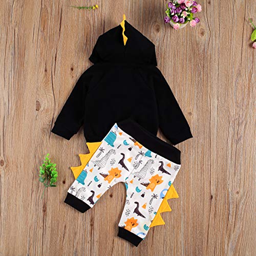 Infant Baby Boy Outfit Dinosaur Long Sleeve Hoodie Sweatshirt Tops With Pants Set 2Pcs Fall Winter Clothes (Black, 18-24 Months) #TOP5