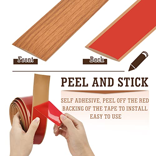 DODUOS 2m*5cm Übergangsprofil Selbstklebend, Braune Holzmaserung Übergangsleiste Selbstklebende Teppichkantenleiste, Bodenprofil Schiene Laminat Übergangsleiste selbstklebend Übergangsprofil Vinyl