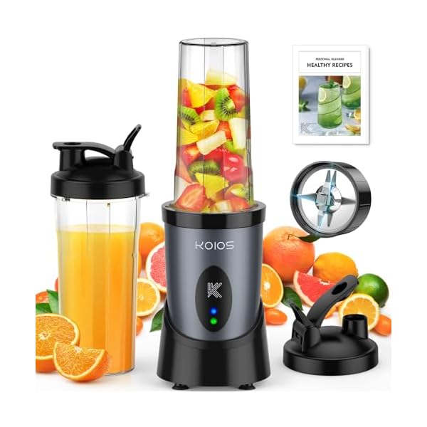 KOIOS Smoothie Blender, 900W Personal Blender for Shakes and Smoothies Kitchen with 2 No-BPA 22oz Portable Blender Cups, Single Serve Smoothies Maker Mixer for Juices, Nutritious Recipe, Grey Blue