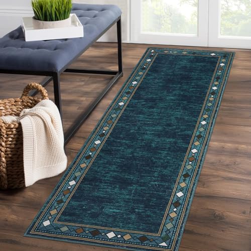GarveeHome Hallway Runner Rug 2x6 ft Modern Bordered Washable Runner Rug, Non-Slip Stain Resistant Area Rug Geometric Border Kitchen Mat Entryway Carp