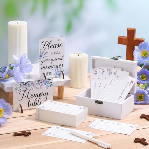Image of Gilprop 112 Pcs Celebration of Life Memory Cards Set Share a Memory Cards with Box 2 Wood Sign with 4 Hold and 5 Pens, Sympathy Memorial Gifts Funeral Keepsake Decorations (Butterfly)