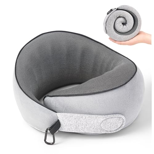 Travel Pillow, 100% Pure Memory Foam Travel Neck Pillow Airplane Neck Support Ergonomic Design for Traveling Suitable for Airplanes,Offices and Cars-Grey