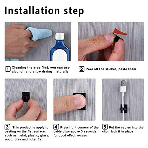 50pcs Upgraded Cable Clips with Strong Adhesive Tapes,Wire Clips,Cord Organizer,Wire Organizer,Cord Holder,Wire Management for Car,Office and Home(Black) - Thumbnail 7