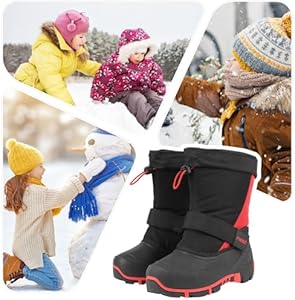 HOBIBEAR Sneeuwlaarzen voor jongens en meisjes, winter, outdoor, warm, waterdicht, winterlaarzen, zwart grijs, 31 EU