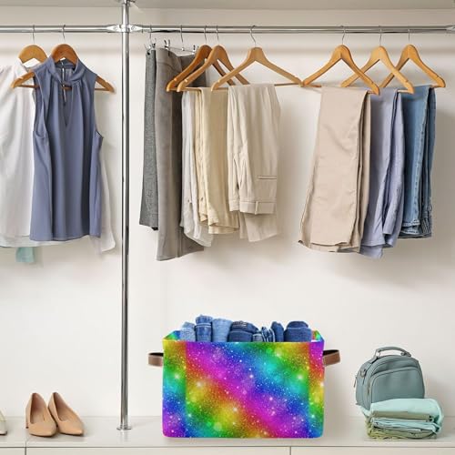 Panier de rangement pliable arc-en-ciel dégradé avec poignées - 6