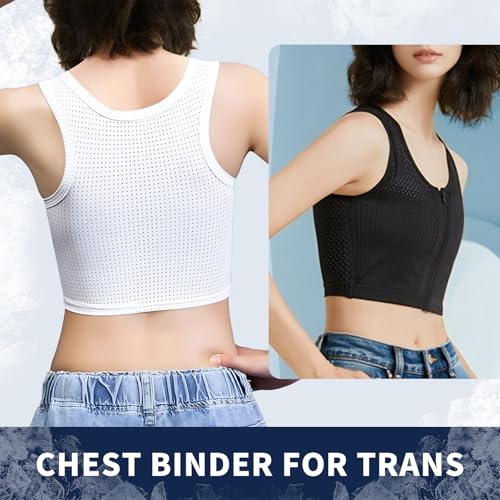 Chest Binder for Transgender FTM Zip Up Binder Breathable Breast Cool Fabric Tank Top 5