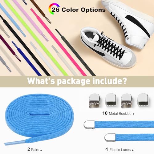 Image of Stepace 2 Pairs Elastic No Tie Shoe Laces for Kids and Adults Sneakers, Stretch Flat Tieless Shoestrings
