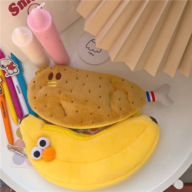 Image of HSYHERE Creative Cute Novelty Funny Face Simulation Food Fruit Chicken Leg Banana Character Soft Stuffed Surface Clothes Zipper Pencil Box Pencil Case Pencil Holder Pouch Pen Bag - Yellow Banana