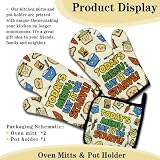 NAHMAKNE Funny Oven Mitts and Pot Holders Set of 3, Today's Menu Eat It or Starve, Heat Resistant Non-Slip Kitchen Mitts Hot Pads, Humor Kitchen Decor Gifts for Women Men Chef Friend Cooking Lovers