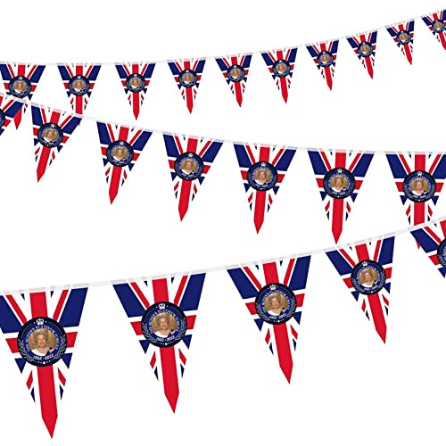 certainoly Queens Plat-inum Jubilee Union Jack Flag, 2022 Union Jack Hand Waving Flag British String Bunting Banners, 70th Anniversary British Decoration for Street Party Cover