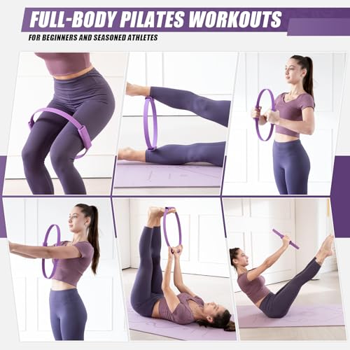Image of Krightlink Pilates Ring Circle, 14 inch Magic Circle Pilates Rings for Focusing on Toning Inner Thighs, Arms, and Core, Fitness Exercise Ring Workout Ring for Yoga and Pilates (Purple)