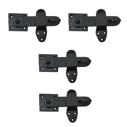 Adonai Hardware 5" "Elath Antique Heavy Duty Forged Front Entry Sturdy Flip Gate Latch (4 Pack, Matte Black) for Vintage Wooden Barn Shed Doors, Gates, Fences, Furniture, Castle and Farmhouse