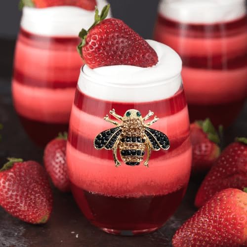 Miniatura 3 de THE QUEENS' JEWELS - Vaso de vino sin tallo de abeja, 21 oz.  Bumble Bee llamativo con joyas - Cristalería decorada a mano - No pintada -