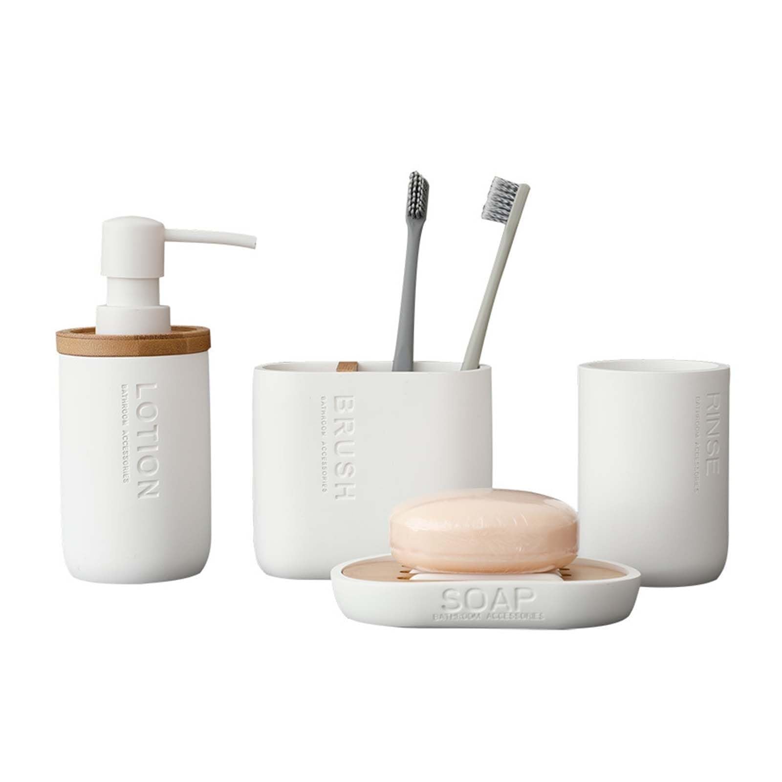 Set di accessori per il bagno Set di dispenser sapone, accessori for il bagno, 4 pezzi, elegante bicchiere for spazzolino da denti in ceramica Arredamento per gli affittuari(White)