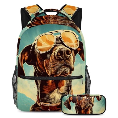 Sac à dos avec trousse à crayons chien 2 pièces grand format pour écolier