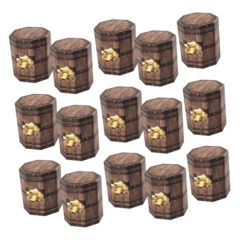 SHOWERORO 20個折りたたみ六角形トレジャーチェストキャンディボックス 木目調コイン柄付き ミニお菓子包装箱 パーティーお土産用 海賊テーマ