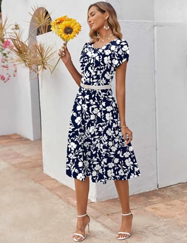 Image of ZEAGOO Womens Casual Dresses for Summer Short Sleeve Flare Midi Dress Loose Flowy Beach Sundress