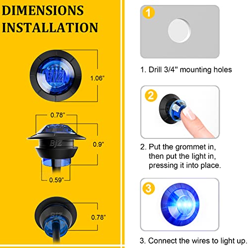 image for BJZ 3/4'' LED Trailer Marker Clearance Lights Blue Round 12V LED Side 