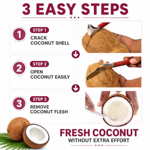 Image of Coconut Breaker & Coconut Slicer Combo | Stainless Steel Coconut Opener with Coconut Flesh Remover Tool | Easy Coconut Cracker Set | Heavy Duty Kitchen Tool