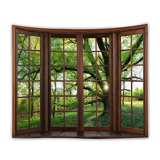 WANLIAN Forest Tapestry,Scenery Wall Tapestry,Mountain Tapestry,for Home Office Dorm Indoor and Outdoor Decoration Large Size 59(W) x59(L) Inch (Big tree green)