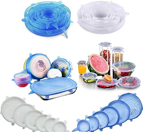 Stretch Lid, CLEYCYE Silicone Stretch Lids - 12pack Reusable Food Saver Covers to Keep Food Fresh - Stretchable Silicon Food Saver of Various Sizes for Can,Pots,Pans,Drinking Glass,Mixing Bowls Covers