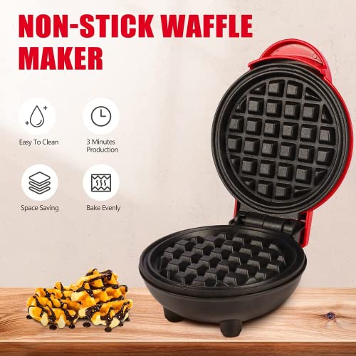 Mini máquina de waffle, ferro de waffle elétrico antiaderente portátil, máquina de waffle redonda pa