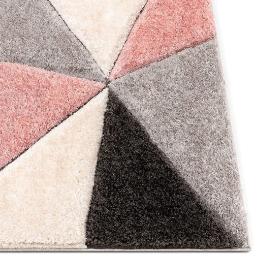 Image of F & B RUGS ; SUPERIOR QUALITY PRODUCTS Firoz and Brothers Handwoven Super Soft Indoor Modern Shag Microfibre Silky Fluffy Smooth 4x4 feet Pink Grey