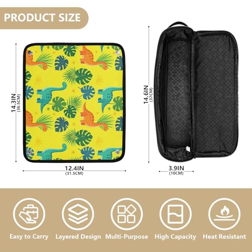 Estuche de viaje 2 en 1 para rizadores y planchas de pelo con tapete resistente al calor y doble capa con cierre, diseño Tropical Dino amarillo miniatura 4