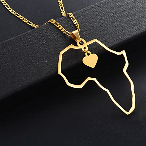 Collar De Mujer Para Hombre Con Colgante De Mapa De África De Contorno - Collares Con Dije De Corazón De Diseño Abierto Hueco Para Niñas Collar De Amistad De Regalo Joyas, Accesorio De Rapero De