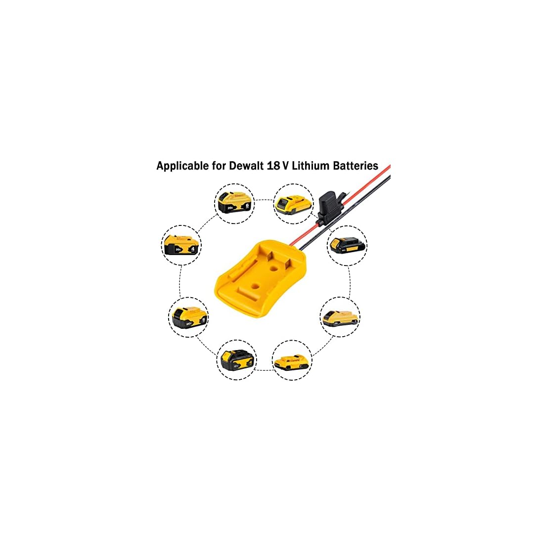 Power Wheel Adapter for Dewalt 20V Battery with Fuse & Wire terminals，Work with for Dewalt 20V DCB205 DCB206 DCB200…