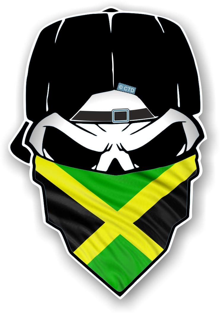 Sticker Licker Gothic Biker Skull With Bandana & Jamaica Jamaican Flag Vinyl Car Sticker Decal 85X125mm