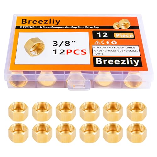 Breezliy 12PCS 3/8-Inch Brass Compression Cap Stop Valve Cap,Brass Compression Fitting