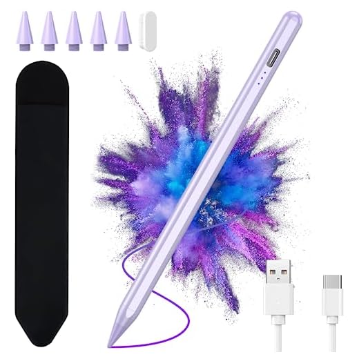 Caneta Stylus para iPad, Apple Pencil compatível com (2018-2022) iPad10/9/8/7/6ª geração, iPad Pro11/12.9, iPad Air 5/4ª geração, carregamento rápido de 15 minutos, rejeição da palma - alta sensibilidade - absorção magnética-roxo