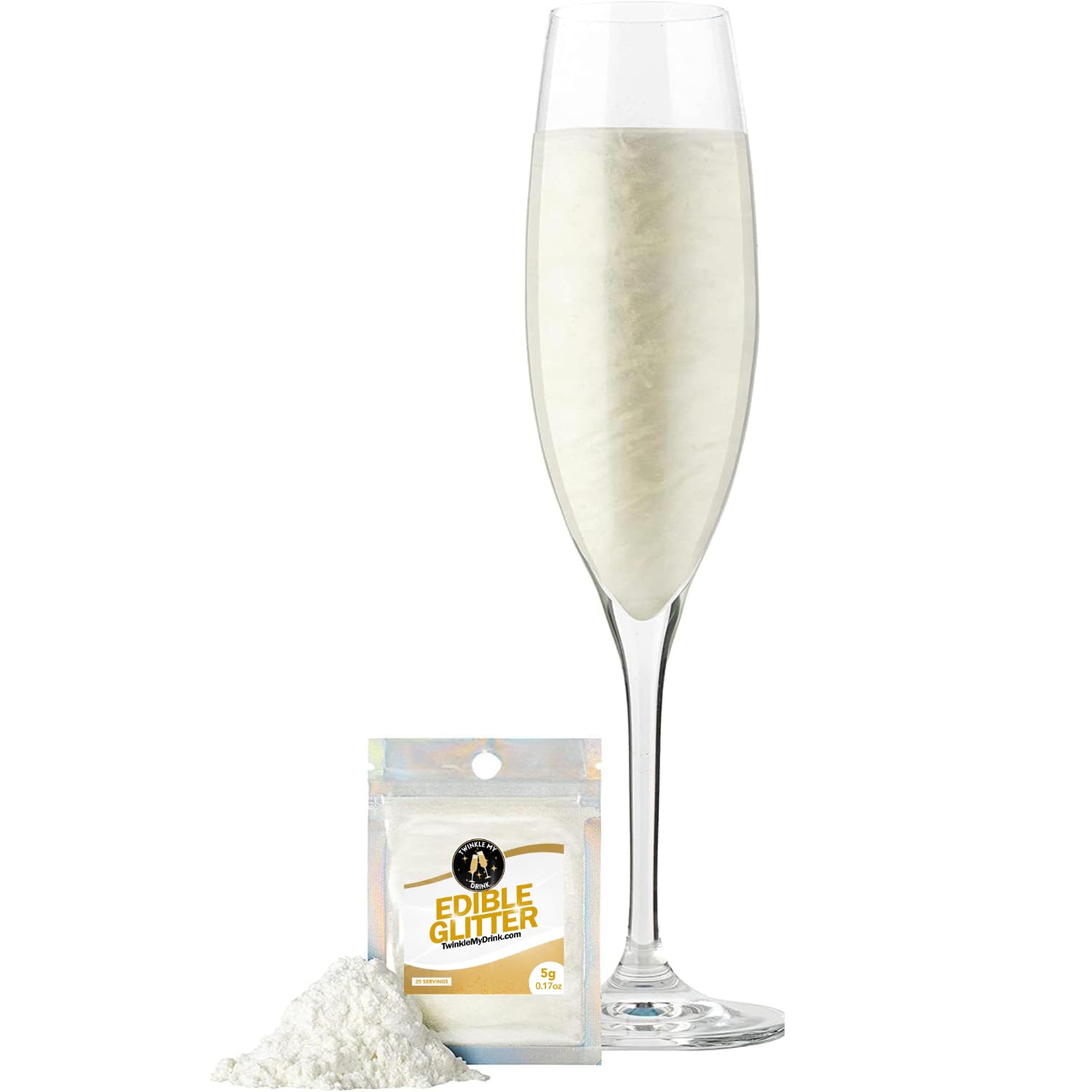 Twinkle my Drink® Pure White Deluxe Edible Glitter for Drinks & Cake | Wedding Party Decor | Edible White Glitter | Edible Glitter for Cocktails Party | 5g 25 Servings