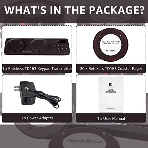 Retekess Td163 Pager System,Restaurant Buzzers Long Range,Set Vibration,Dual Charging Base,20 Coaster Pagers For Hospital,Kitchen,Medical Office,Nursery #TOP6