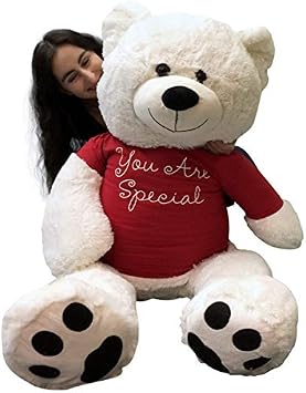 Big Plush Giant 4ft White Teddy Bear - 48 Inches Soft and Huggable Stuffed Plushie Wears Removable T-Shirt You are Special
