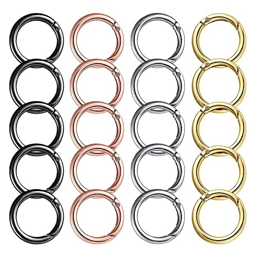 20 Stück 27mm Rund Karabinerhaken Runde Karabiner Ring Schlüsselring Klein für Bastelarbeiten, Taschenzubehör, SchlüSselanhänger, DIY Handwerk Machen (Silber, Gold, Schwarze Pistole, Roségold)