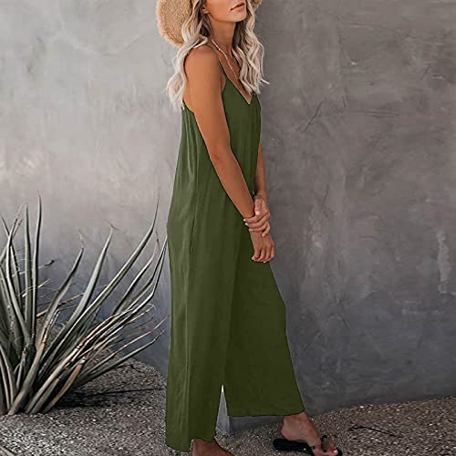 Zdrzk Women Jumpsuits Wide Leg Jumpsuits Stretchy Casual Loose Summer Sleeveless Sexy V Neck Solid Jumpsuit Romper Long Stretchy Jumpsuit #TOP3