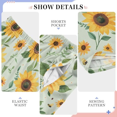 Pajama Pants Lounge Sleep PJ Bottoms Sleepwear Elastic Waist Drawstring S Sunflower Bee4