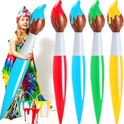 VercanMonth 4 Pcs 43.3 Inch Giant Inflatable Paint Brushes Large Blow up Colored Paintbrushes Set Art Paint Brushes for Kids Summer Birthday Party Favor Decoration Back to School Classroom, 4 Color