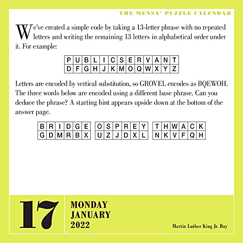 Mensa 365 Brain Puzzlers Page-A-Day Calendar 2022: A Brain Busting Year Of Tough Pangrams, Word Ladders, Logic Challenges, Number Sequences, And More. #TOP4