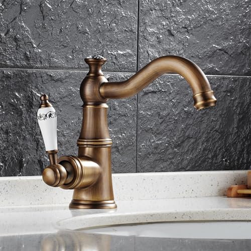 Mitigeur de lavabo en laiton rétro style antique avec commande eau chaude froide - 3